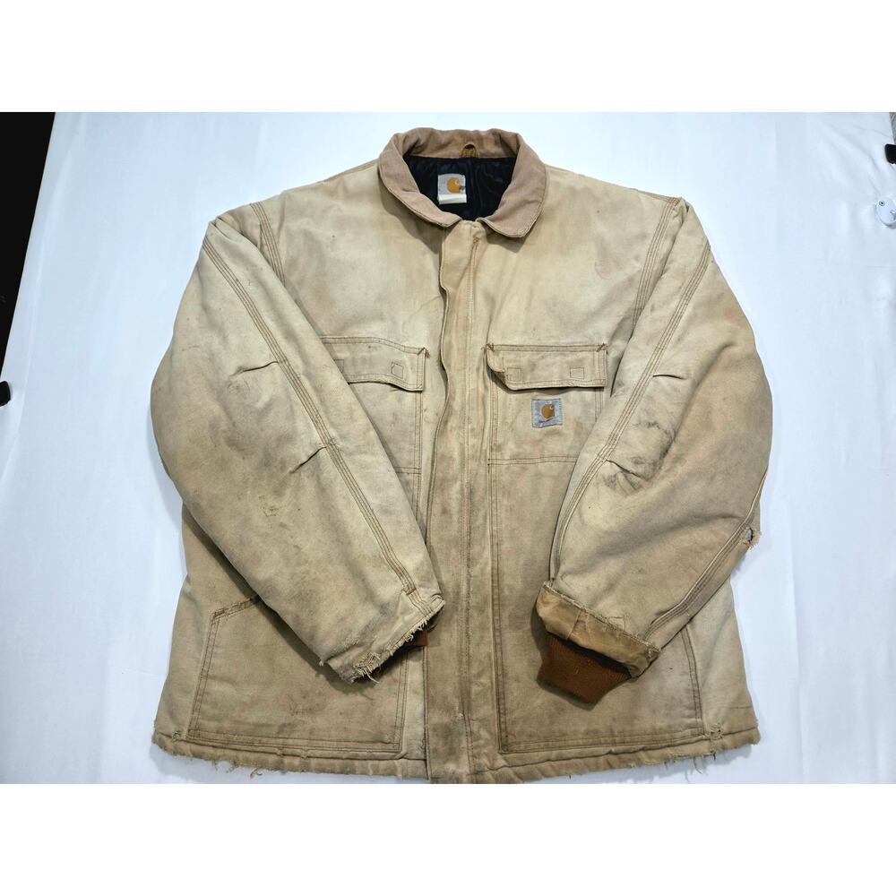 Carhartt Traditional Tan Duck Chore Coat Heavily Distressed Men XL - Picture 6 of 6